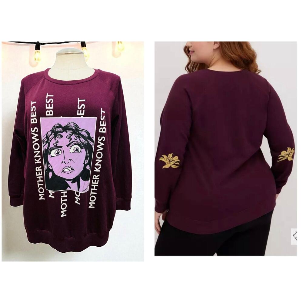 Torrid 3 (3X) Cozy Fleece Disney Tangled Mother Gothel Flower‎ Tattoo Sweatshirt